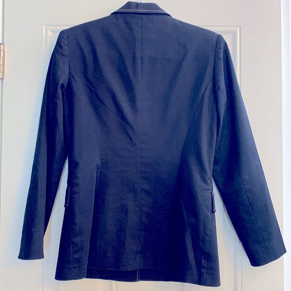 Navy Blue Skirt Suit with Tan Stitching - Picture 4 of 9